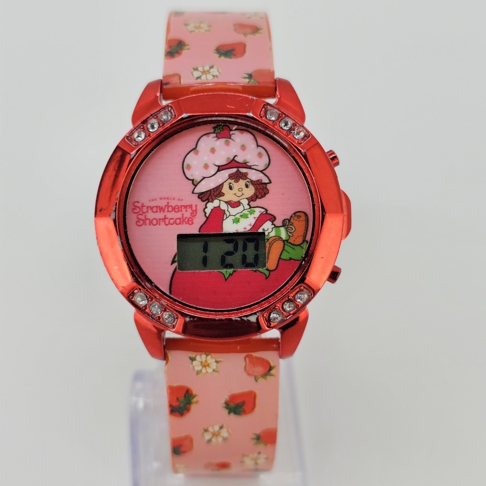 Strawberry Shortcake Kid's Flashing LCD Digital Watch 34MM Pink Plastic Bands